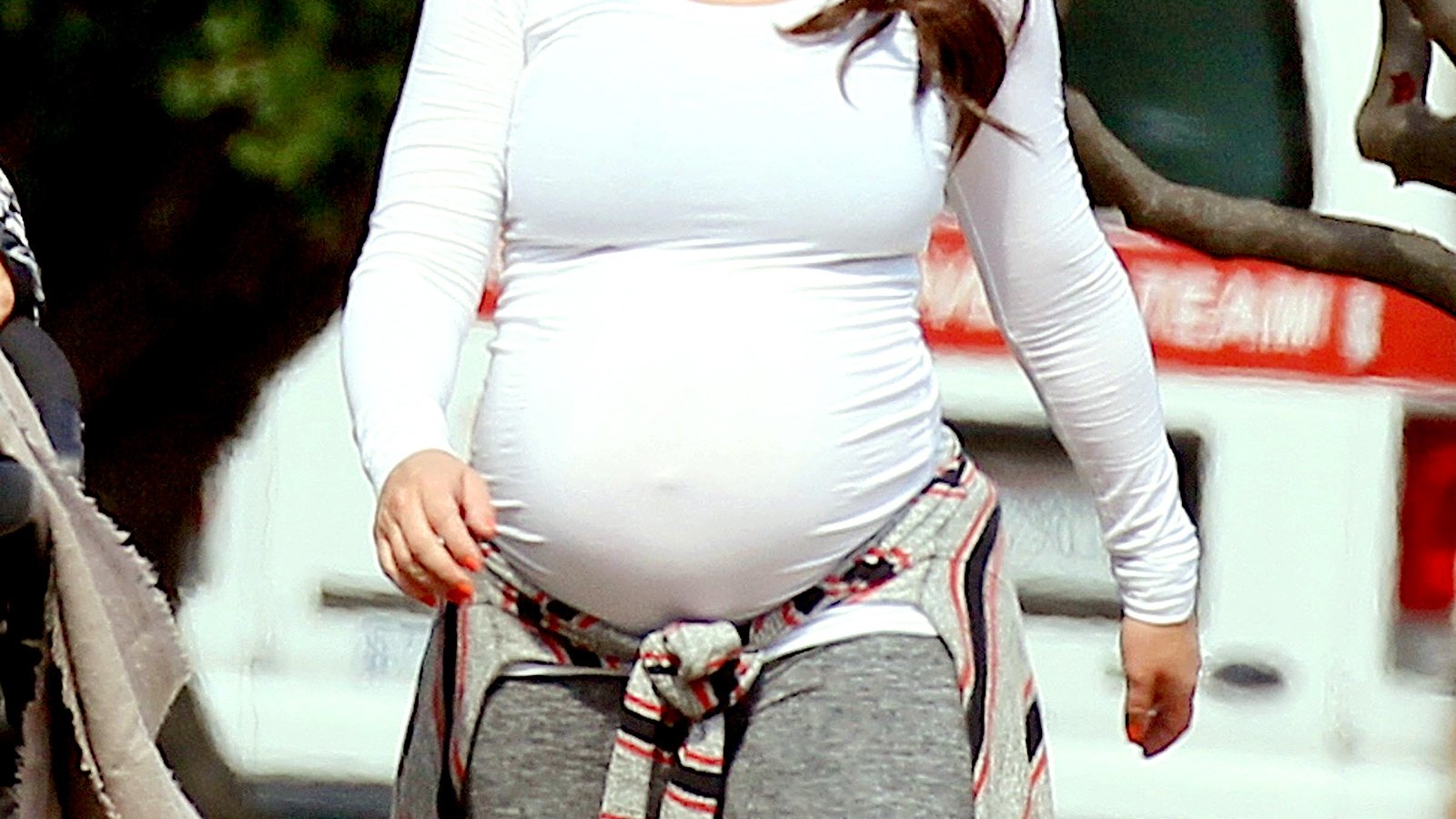 Pregnant Jennifer Love Hewitt goes for a walk on April 22, 2015.