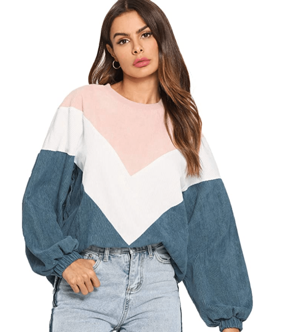 Romwe Women's Loose Colorblock Sweatshirt