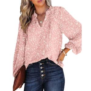 Entertainment Dokotoo Women's Casual V Neck Alicia Floral Print Smocked Long Sleeve Chiffon Blouse