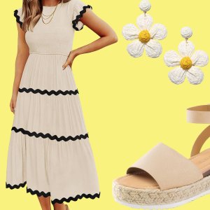 Amazon Summer Fashion Finds Including Dress, Sandals, Purse and Earrings