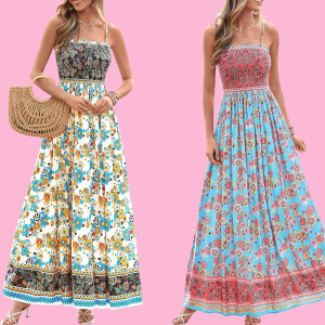Prettygarden Floral Smocked Maxi Sundress