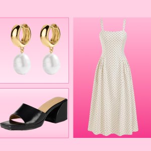 Earrings, polka dot dresses and heels