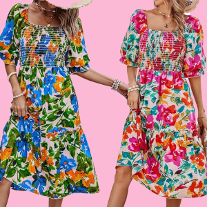 Prettygarden Puff Sleeve Midi Dress