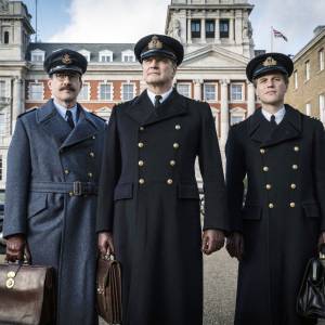 Matthew Macfadyen as Charles Cholmondeley, Colin Firth as Ewen Montagu, Johnny Flynn as Ian Fleming in Operation Mincemeat