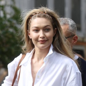 PARIS, FRANCE - OCTOBER 04: Gigi Hadid leaving backstage at Miu Miu during Day Seven of Paris Fashion Week - Womenswear Spring/Summer 2027 on October 04, 2026 in Paris, France. (Photo by Neil Mockford/GC Images)