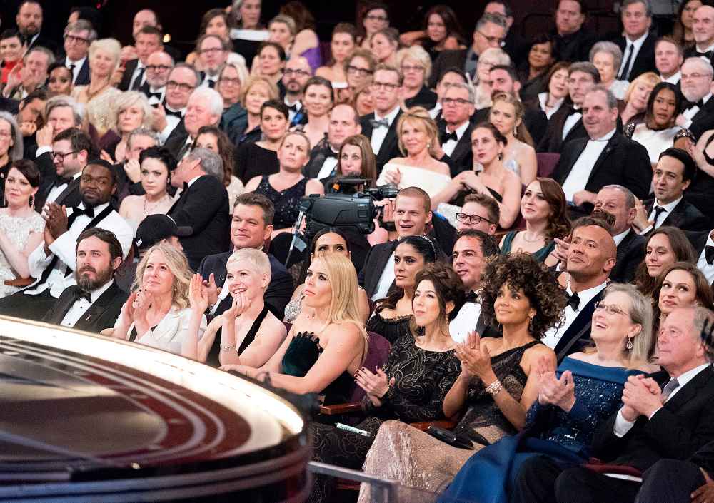 The stunned audience after "Best Picture 'La La Land'" was discovered to have been read by mistake, from backstage at the 89th Academy Awards on Sunday, Feb. 26, 2017, at the Dolby Theatre at Hollywood & Highland Center in Hollywood.