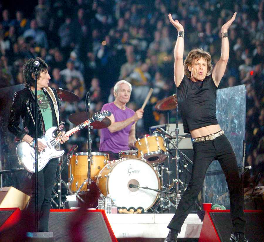 Ron Wood, Charlie Watts and Mick Jagger of The Rolling Stones