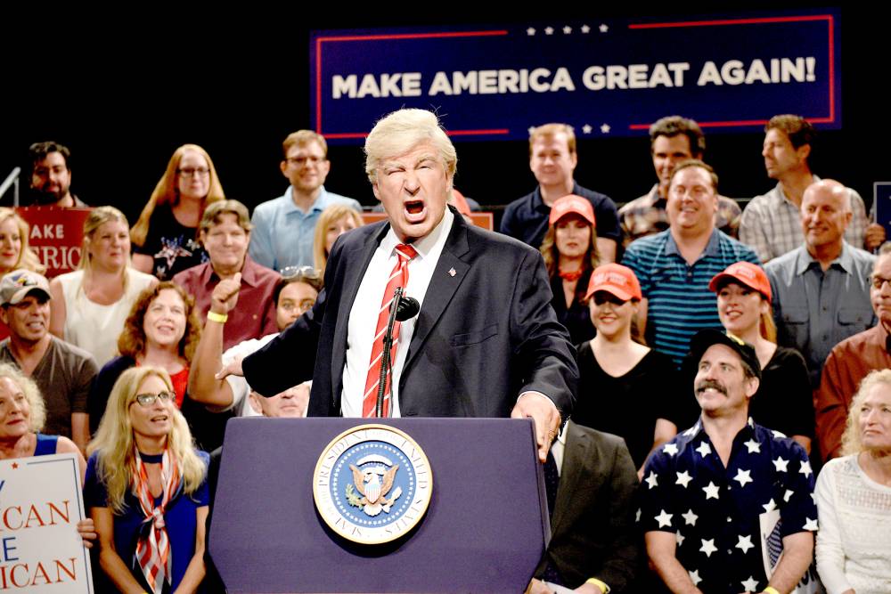 Alec Baldwin as President Donald Trump during a "Trump Phoenix Rally" on August 24, 2017.