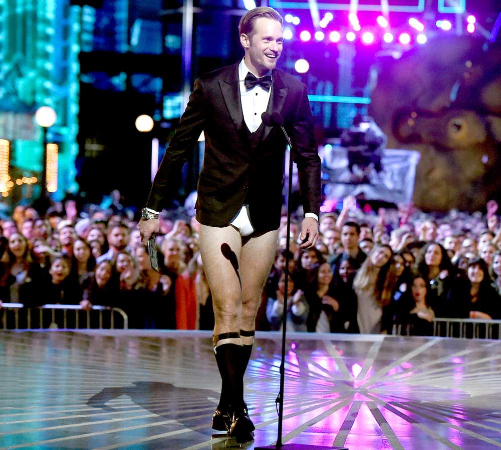 Alexander Skarsgard speaks onstage during the 2016 MTV Movie Awards.