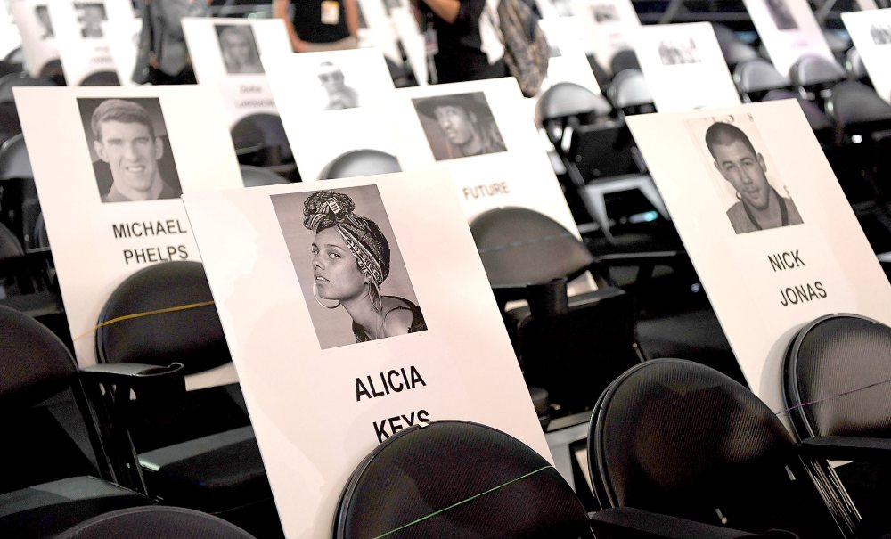 A view of place holders are seen at the 2016 MTV Video Music Awards Press Junket at Madison Square Garden on August 25, 2016 in New York City.