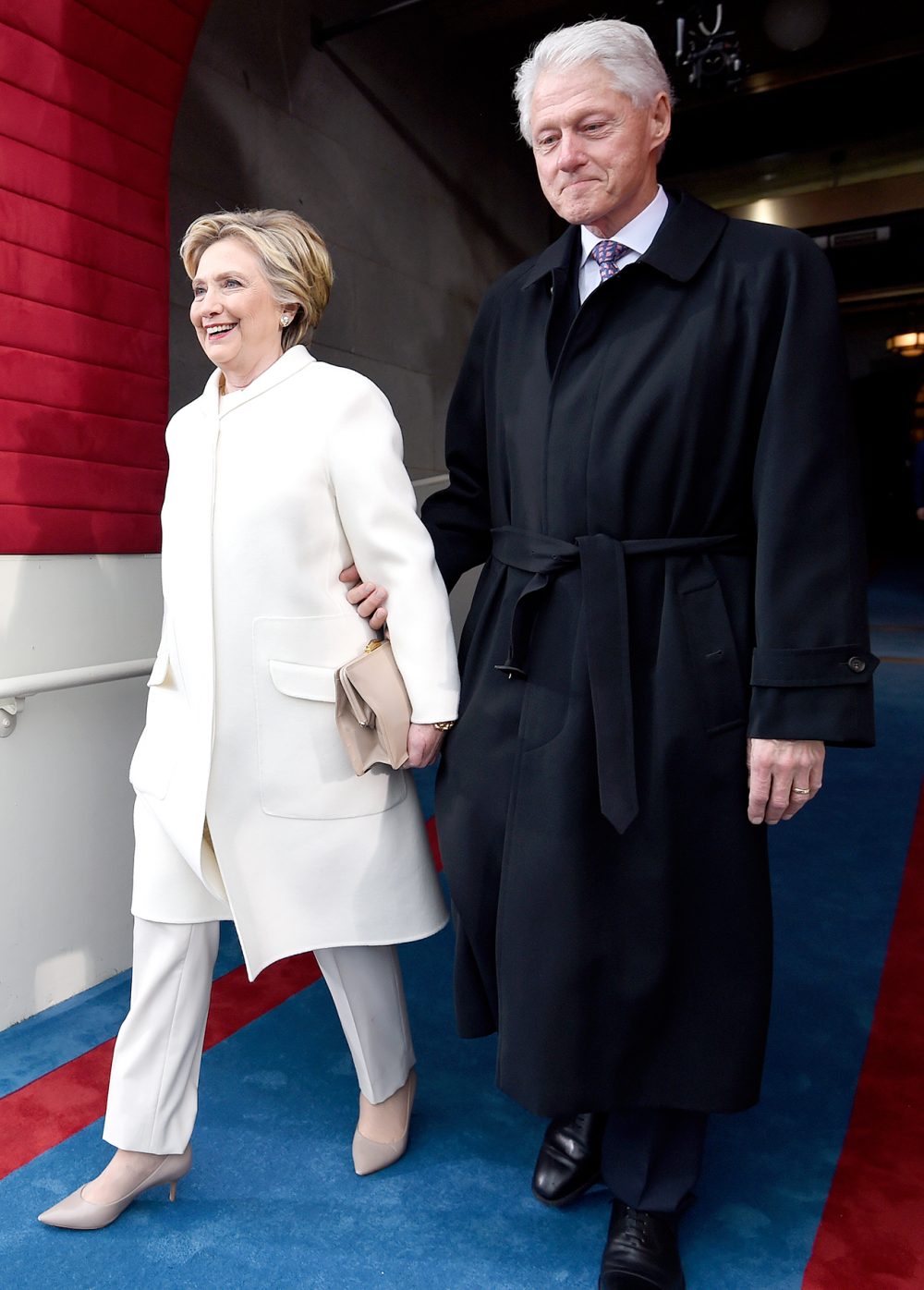 Former US President Bill Clinton and First Lady Hillary Clinton arrive for the Presidential Inauguration of Donald Trump at the US Capitol on January 20, 2017 in Washington, DC.