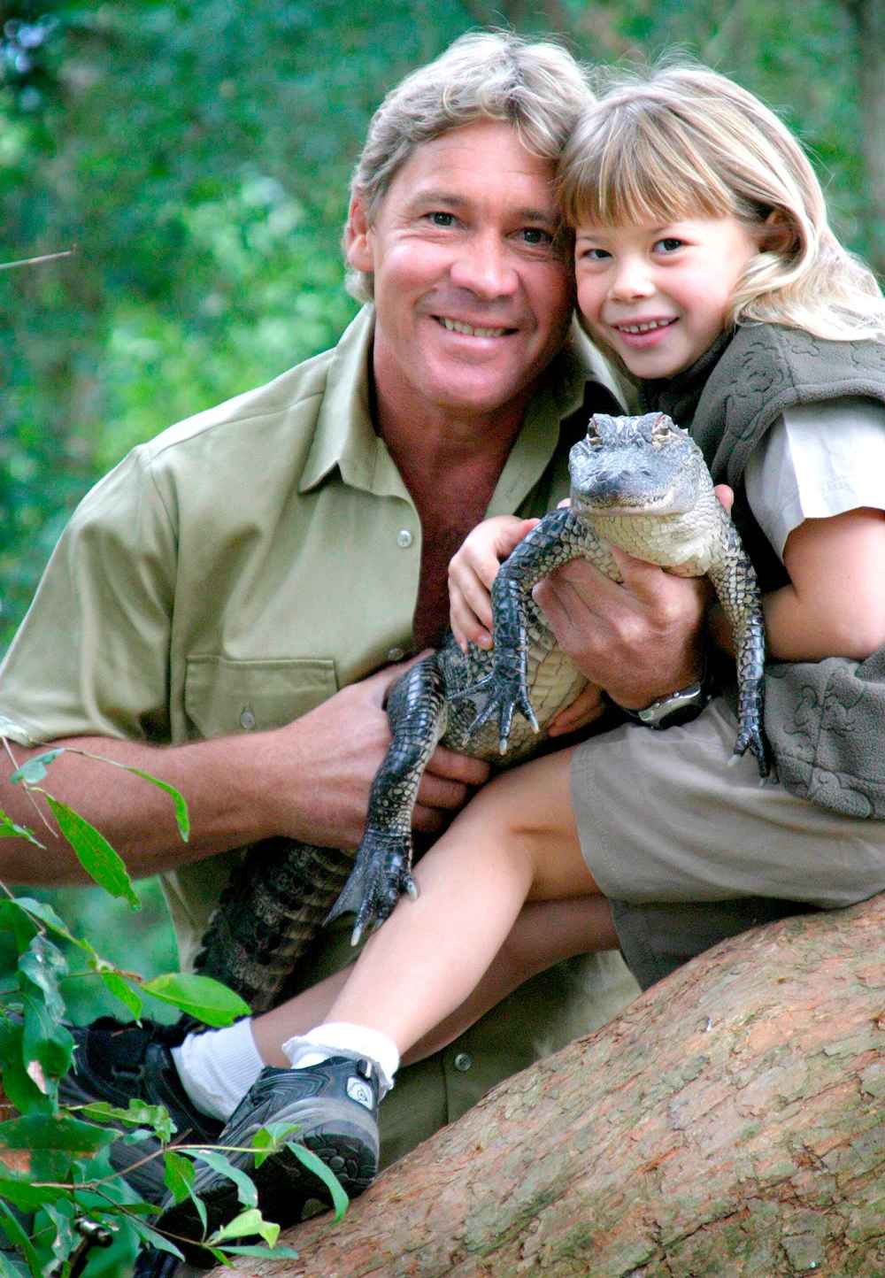 Steve Irwin with his daughter, Bindi Irwin, and a 3-year-old alligator called 'Russ' at Australia Zoo.