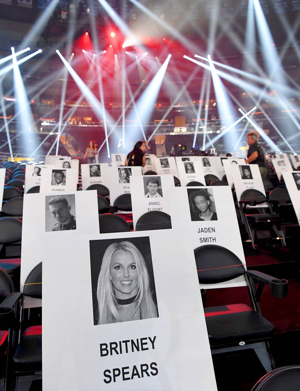 A view of place holders are seen at the 2016 MTV Video Music Awards Press Junket at Madison Square Garden on August 25, 2016 in New York City.