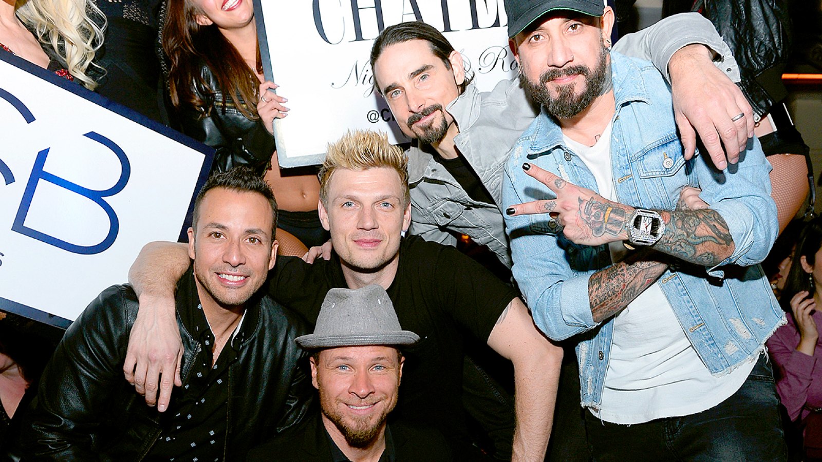 Howie Dorough, Brian Littrell, Nick Carter, Kevin Richardson and A.J. McLean of the Backstreet Boys attend the after party of the debut of the group's residency "Larger Than Life" at the Chateau Nightclub & Rooftop at the Paris Las Vegas on March 2, 2017 in Las Vegas, Nevada.