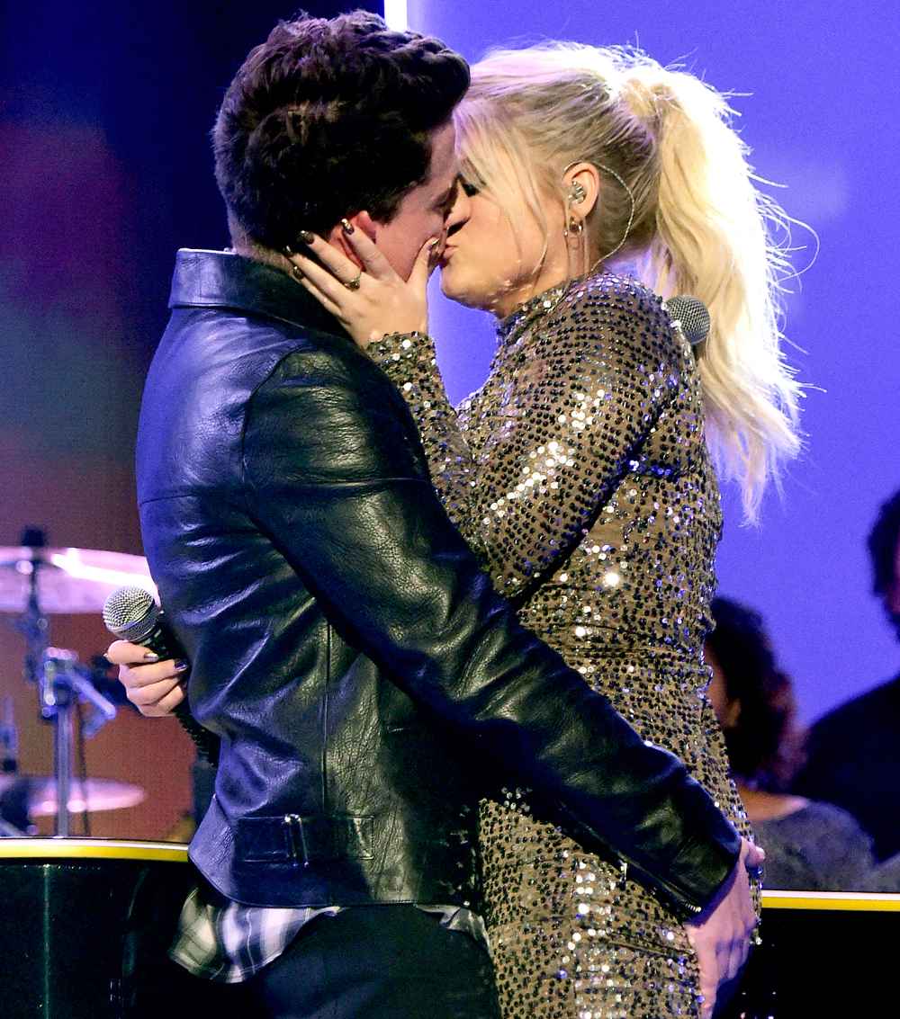 Charlie Puth and Meghan Trainor perform onstage during the 2015 American Music Awards.
