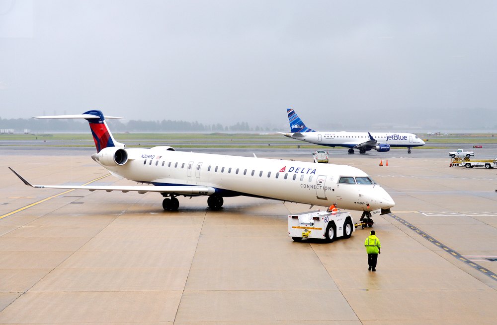 A Delta Air Lines plane is seen at Ronald Reagon Airport in Washington, D.C.