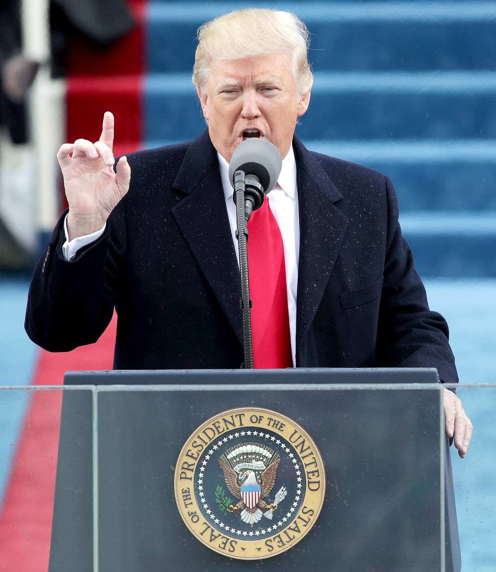 President Donald Trump delivers his inaugural address on the West Front of the U.S. Capitol on January 20, 2017 in Washington, DC.