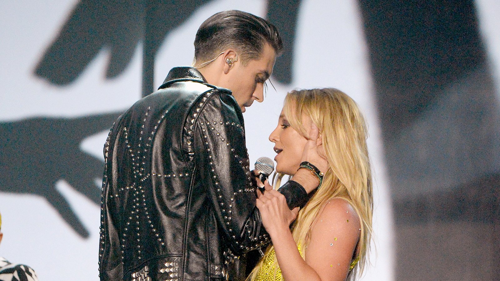 Britney Spears and G-Eazy perform onstage during the 2016 MTV Music Video Awards.