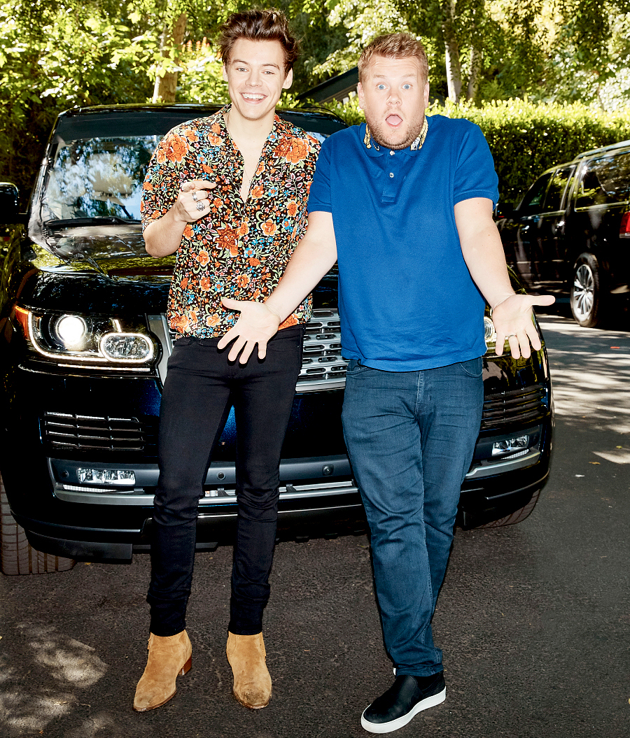 Harry Styles performs in a Carpool Karaoke with James Corden during "The Late Late Show with James Corden," May 18, 2017.