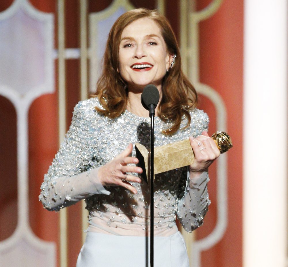 Isabelle Huppert accepts the award for Best Actress in a Motion Picture - Drama for her role in