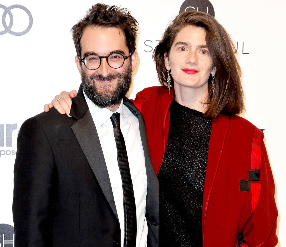Jay Duplass and Gaby Hoffmann pose upon their arrival for the 25th annual Elton John AIDS Foundation's Academy Awards Viewing Party on February 26, 2017 in West Hollywood, California.