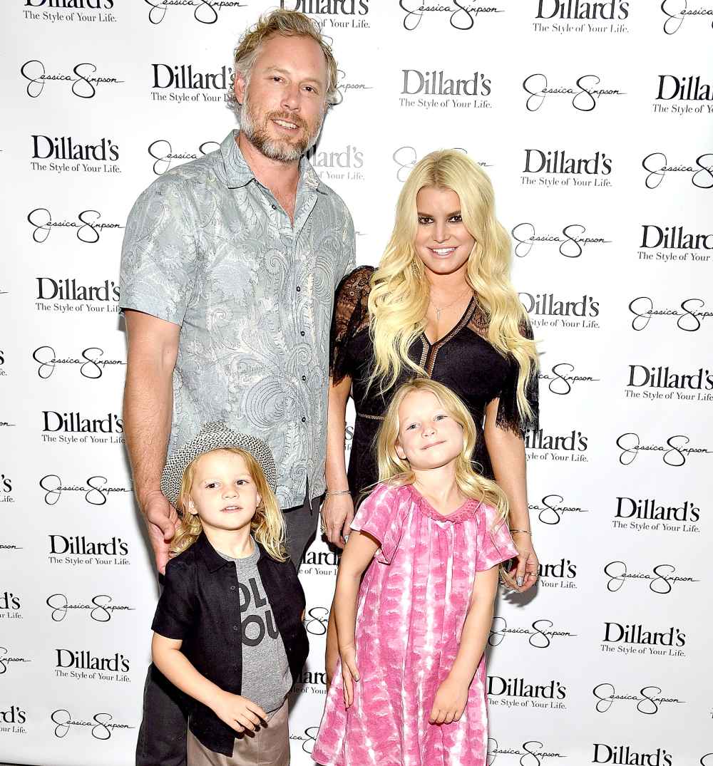 Eric Johnson, Ace Knute Johnson, Maxwell Drew Johnson and Jessica Simpson attend a spring style event benefitting The Boys and Girls Clubs of Waco, TX at at Dillard's on May 6, 2017 in Waco, Texas.