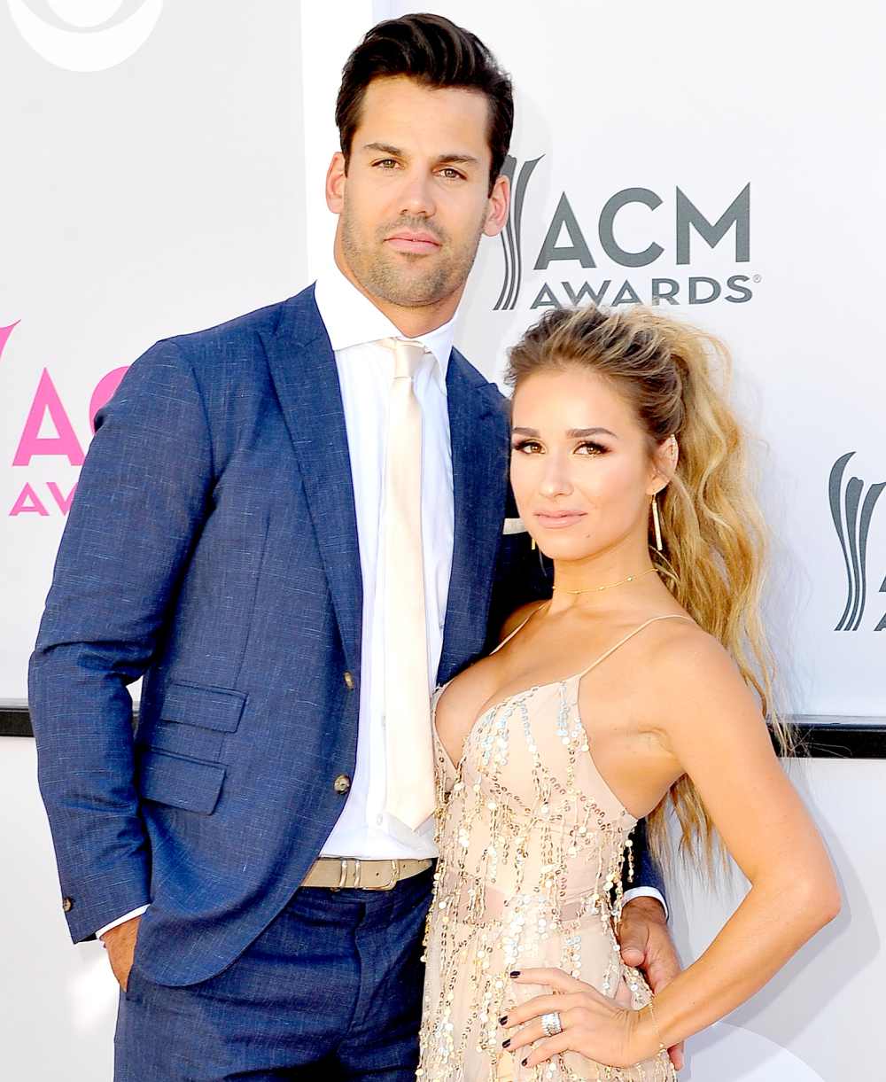 NFL Player Eric Decker and Jessie James Decker arrive at the 52nd Academy Of Country Music Awards on April 2, 2017 in Las Vegas, Nevada.