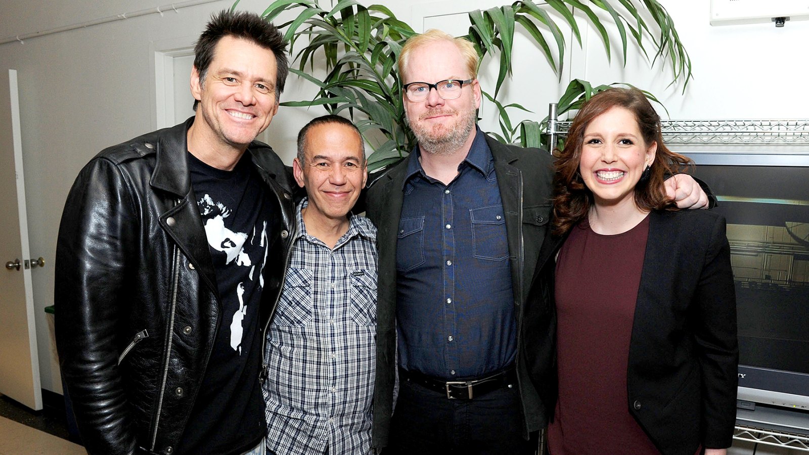 Jim Carrey with Gilbert Gottfried, Jim Gaffigan and Vanessa Bayer (from left) in NYC.
