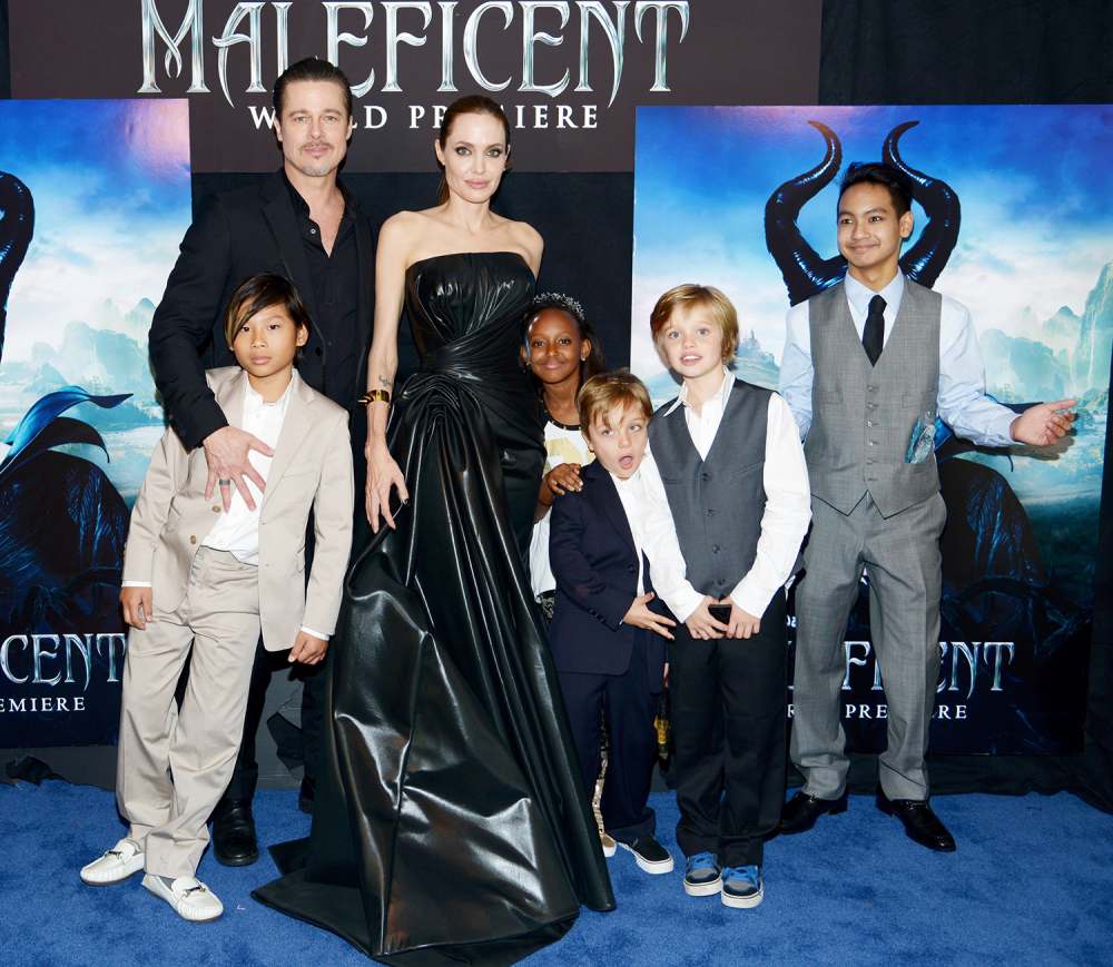 Brad Pitt and Angelina Jolie with children (from left) Pax, Zahara, Knox, Shiloh and Maddox