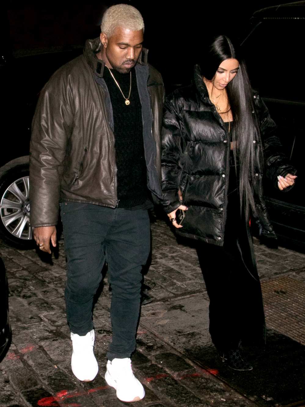 Kanye West and Kim Kardashian West are seen on February 14, 2017 in New York City.