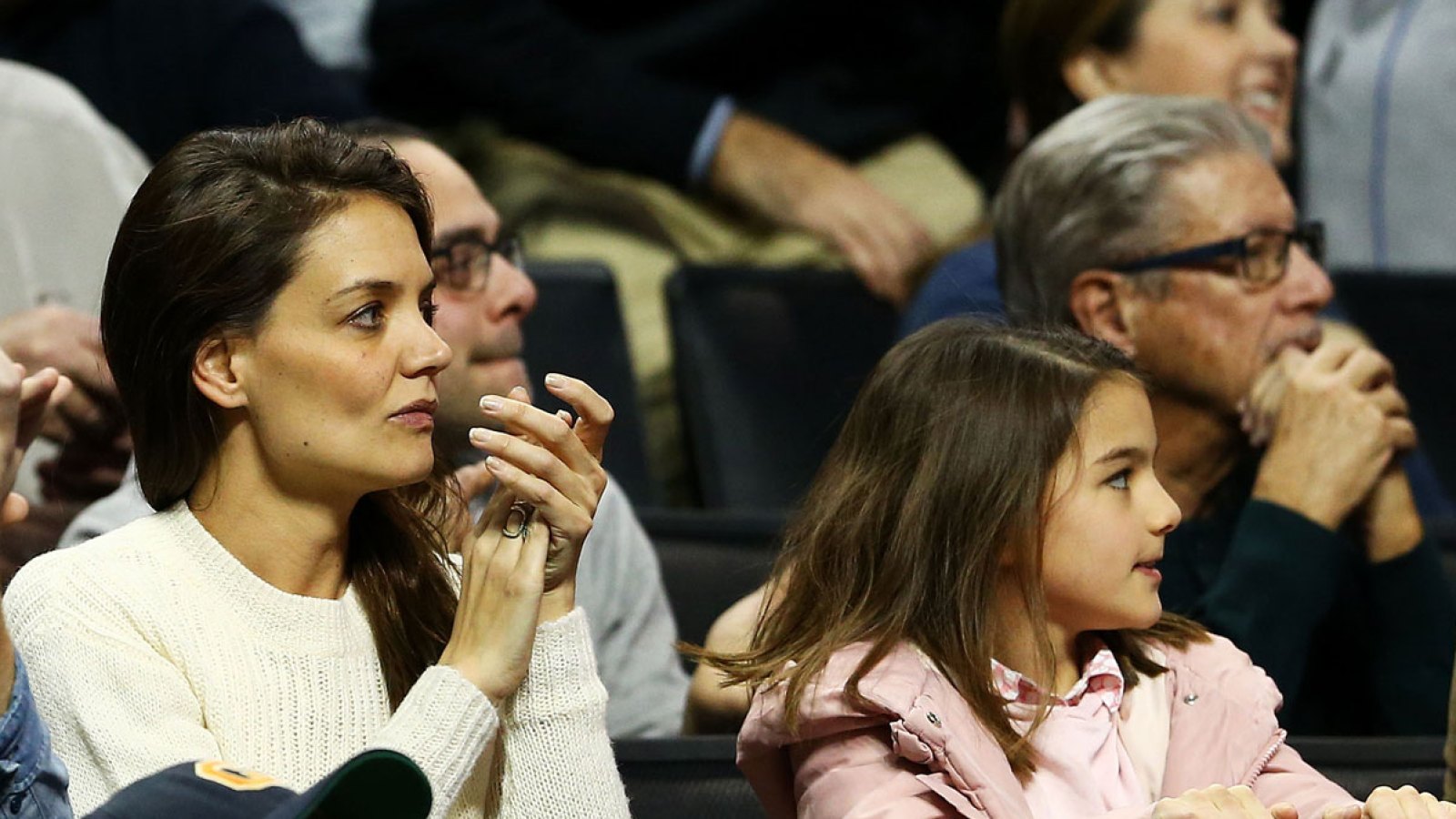 Katie Holmes and Suri Cruise watch a Notre Dame game