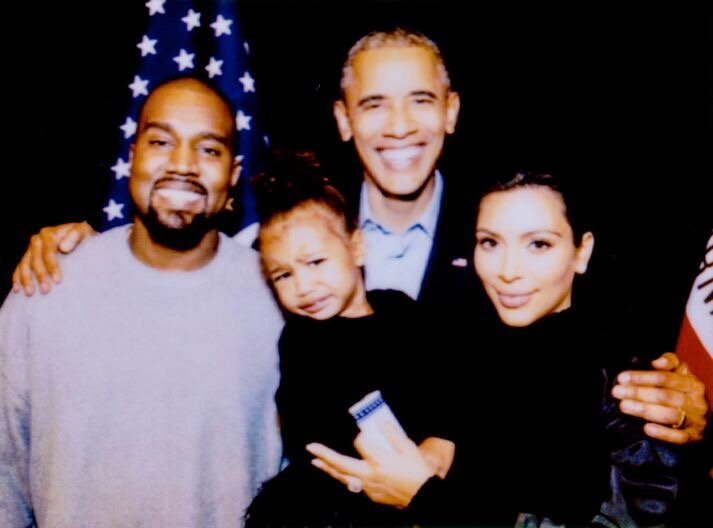 Kanye West, North West, Barack Obama and Kim Kardashian