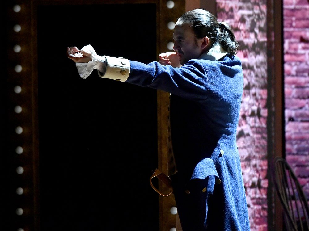 Lin-Manuel Miranda of 'Hamilton' performs on stage during the 70th Annual Tony Awards.