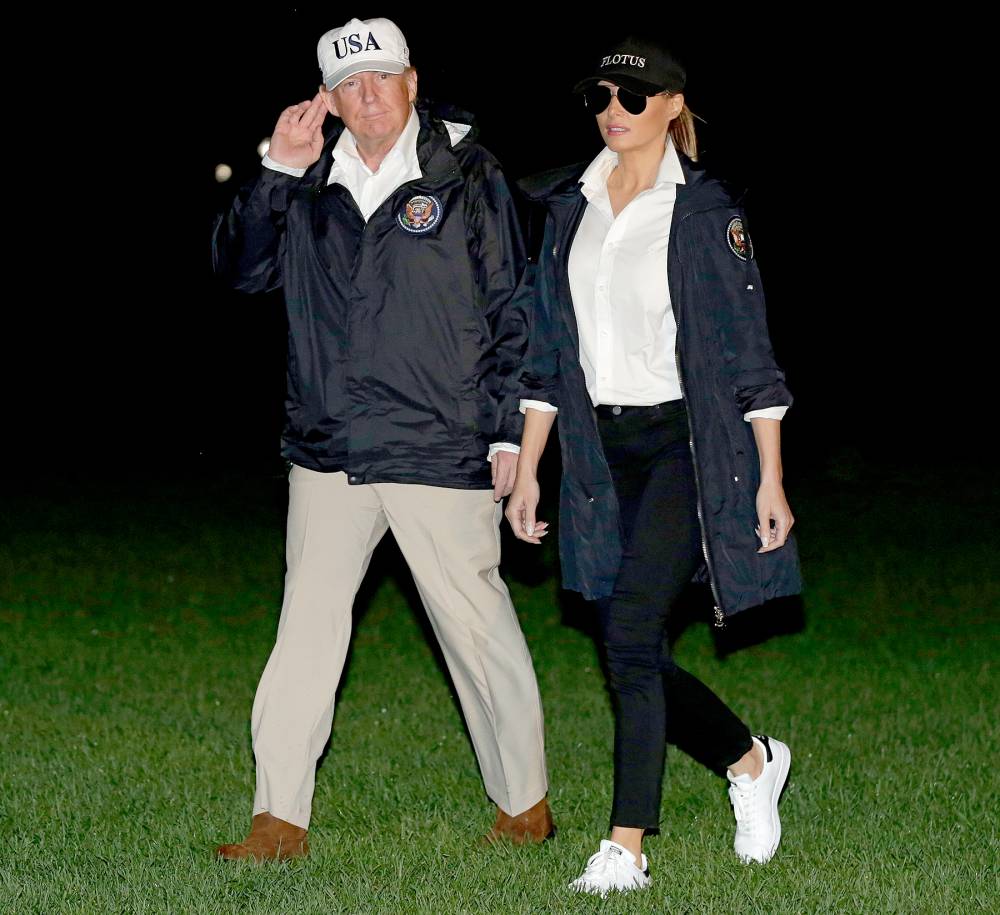 US President Donald Trump and First Lady Melania Trump return to the White House in Washington, DC, from Texas after viewing the damage caused by Hurricane Harvey on August 29, 2017.