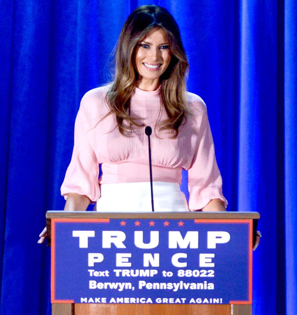Melania Trump, wife of Republican presidential nominee Donald Trump, speaks at a rally for Donald Trump at the Main Line Sports Center on Nov. 3, 2016, in Berwyn, PA.