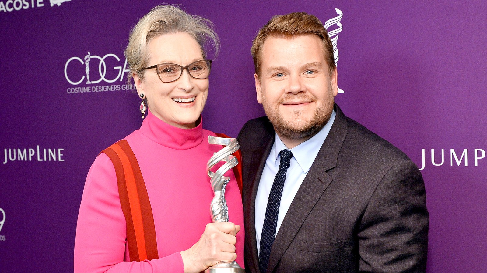Meryl Streep, recipient of the Distinguished Collaborator Award, and TV personality James Corden attend The 19th CDGA (Costume Designers Guild Awards) with Presenting Sponsor LACOSTE at The Beverly Hilton Hotel on February 21, 2017 in Beverly Hills, California.