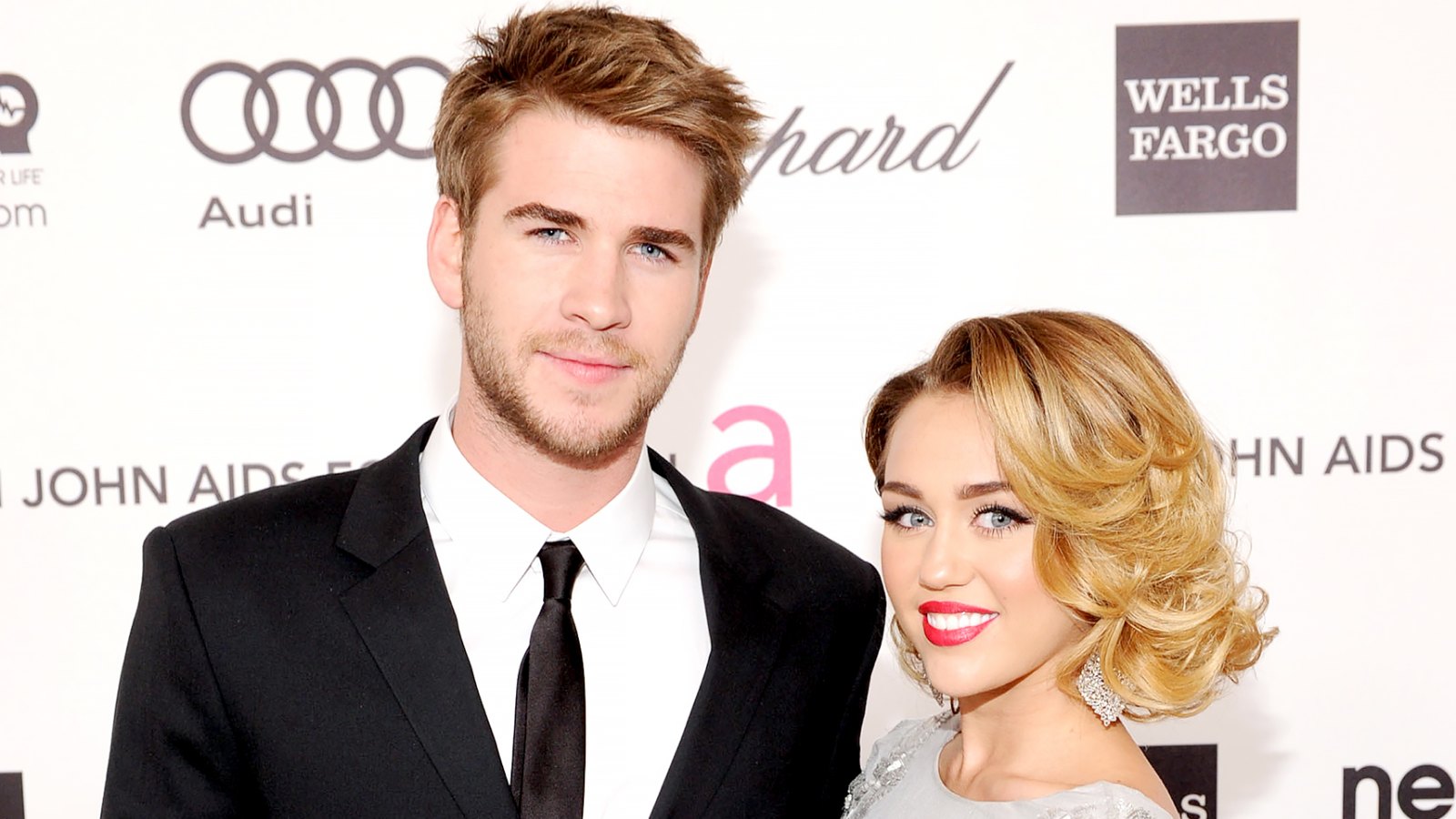 Liam Hemsworth and Miley Cyrus arrive at the 20th Annual Elton John AIDS Foundation Academy Awards Viewing Party at The City of West Hollywood Park on February 26, 2012 in Beverly Hills, California.
