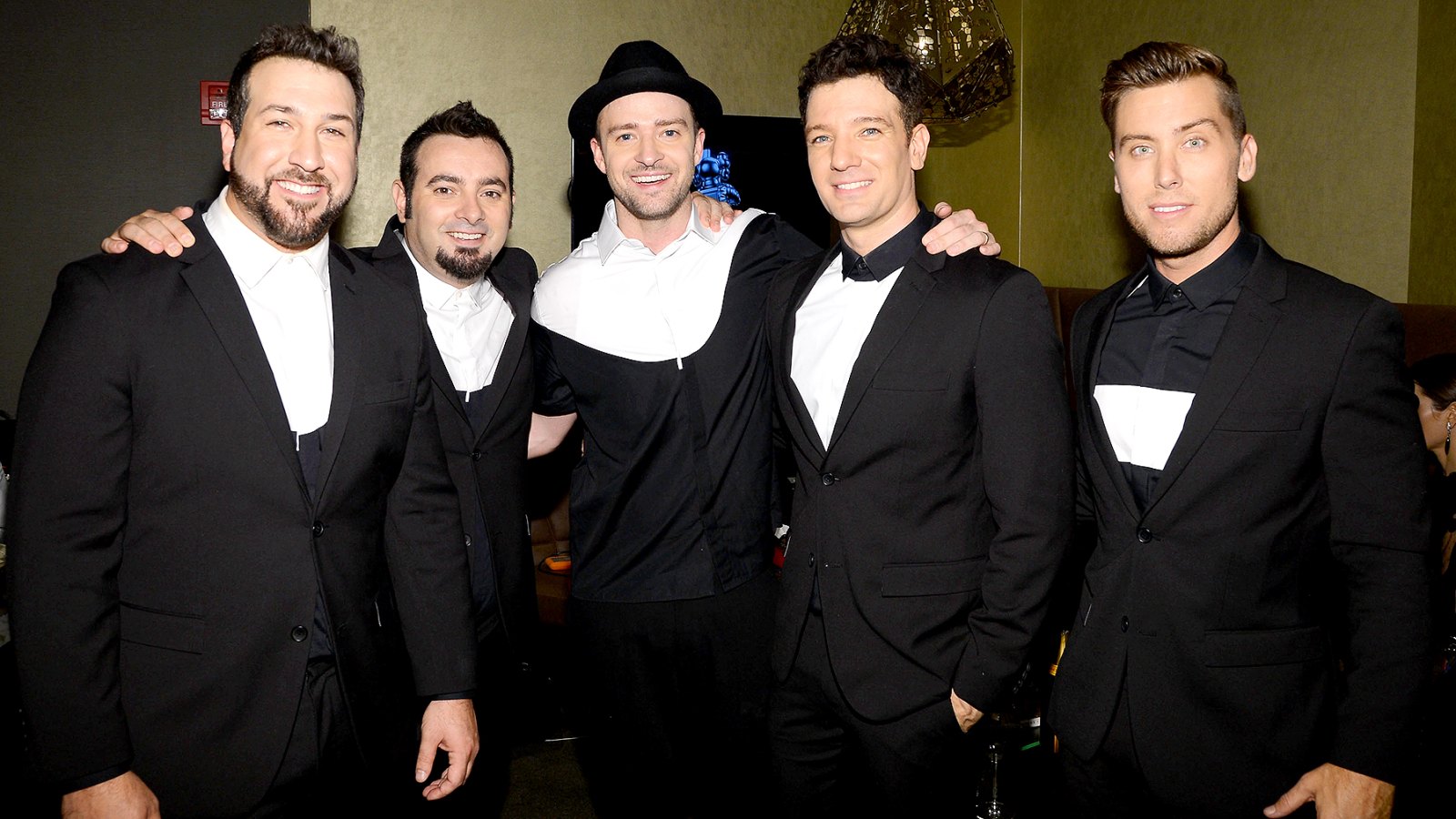 Joey Fatone, Chris Kirkpatrick, Justin Timberlake, JC Chasez and Lance Bass of N'Sync attend the 2013 MTV Video Music Awards at the Barclays Center on August 25, 2013 in the Brooklyn borough of New York City.