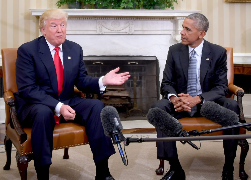 US President Barack Obama meets with President-elect Donald Trump on transition planning in the Oval Office at the White House on November 10, 2016 in Washington,DC.