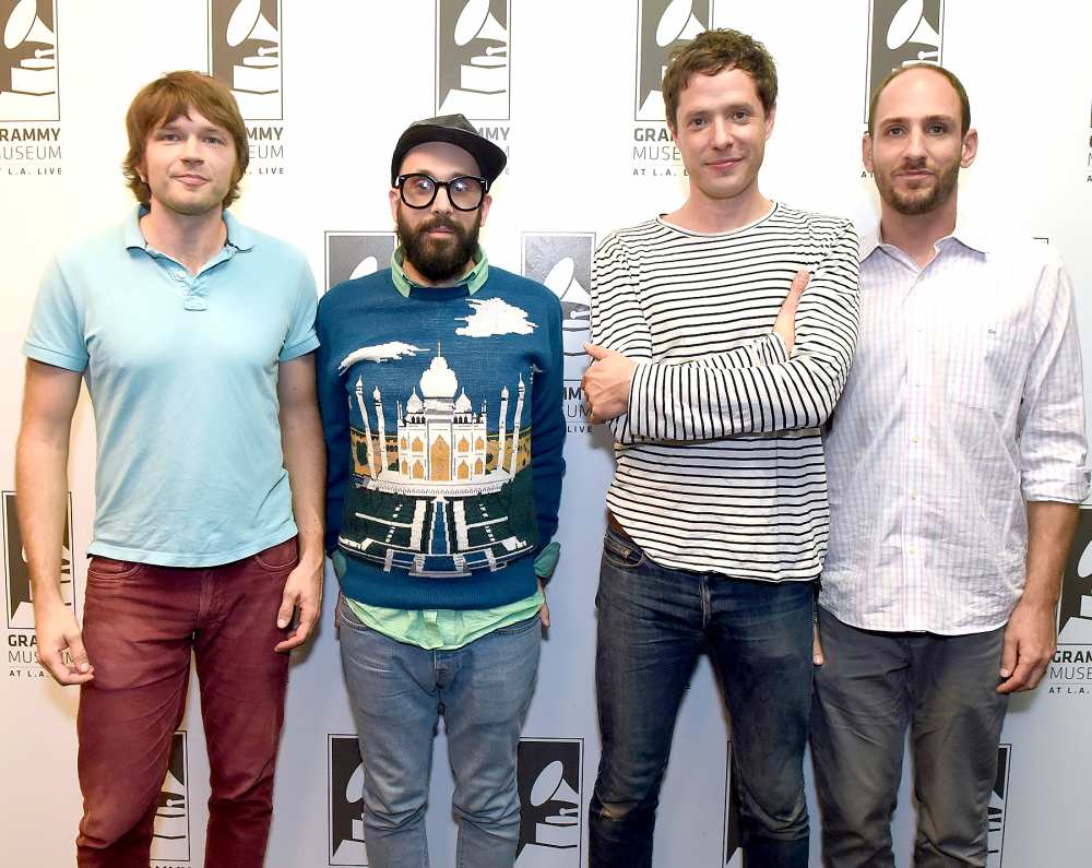 Musicians Andy Ross, Tim Nordwind, Damian Kulash and Dan Konopka at The Drop: OK Go at The GRAMMY Museum on October 29, 2014 in Los Angeles, California.