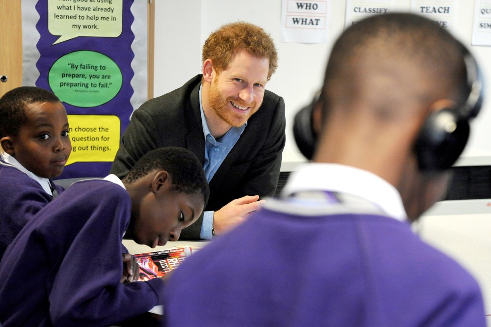 Britain's Prince Harry attends a lyrical writing class during a visit to the Full Effect and Coach Core programmes, two projects supported by The Royal Foundation that work to improve opportunities for young people, at Nottingham Academy, Nottingham, England, Wednesday, Feb. 1, 2017.