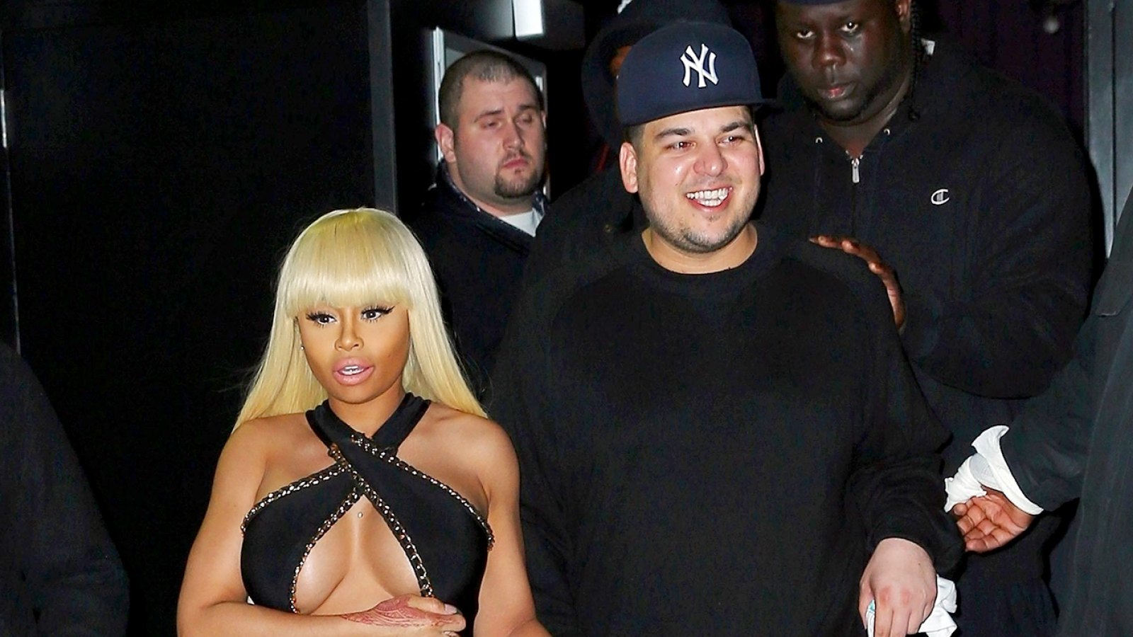 Rob Kardashian holds fiancee Blac Chyna's hand when walking out of ACES strip club in Queens, NY on their first New York appearance together