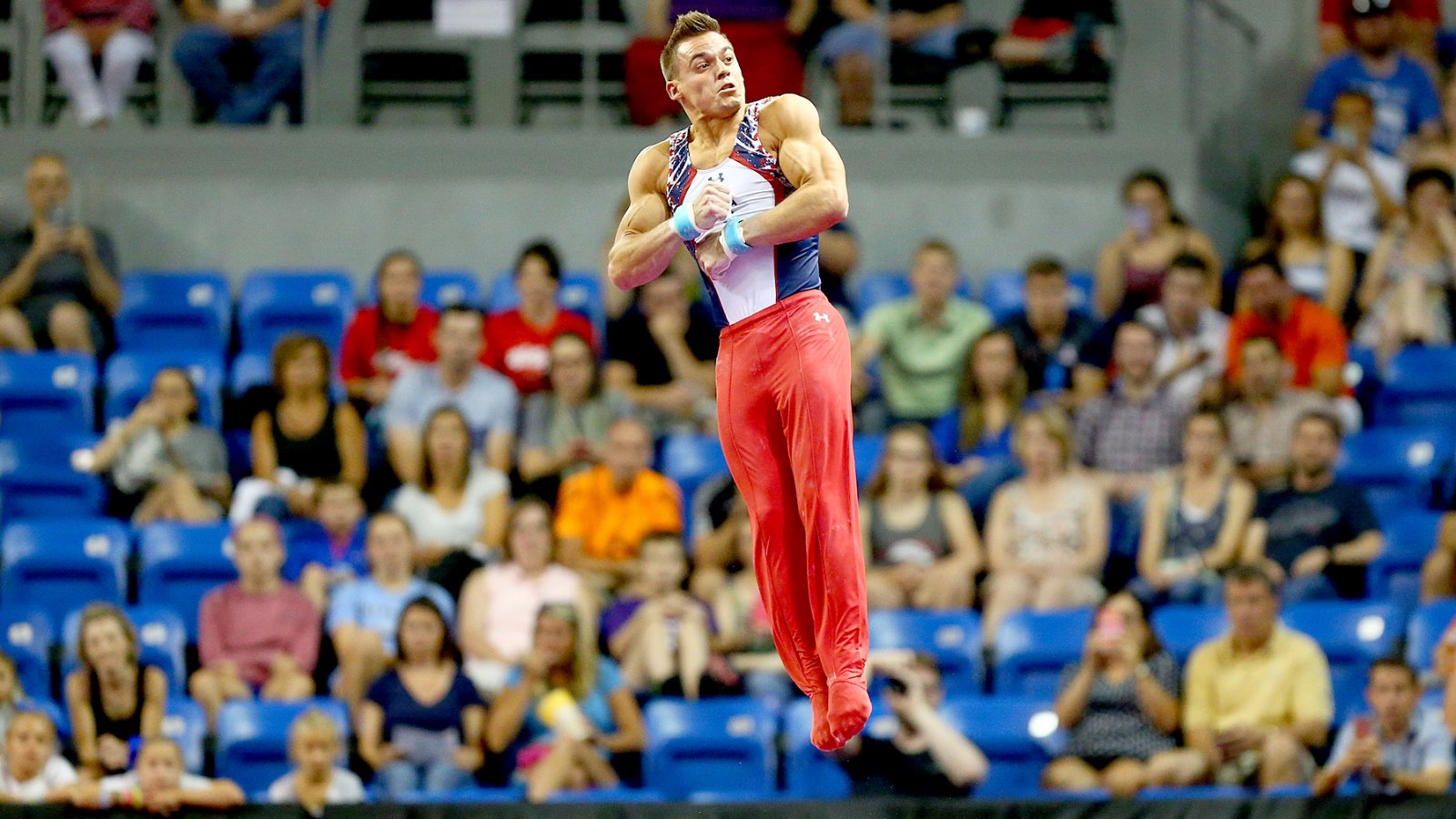 Sam Mikulak competes on the high bar during day two of the 2016 Men's Gymnastics Olympic Trials at Chafitz Arena on June 25, 2016 in St. Louis, Missouri.