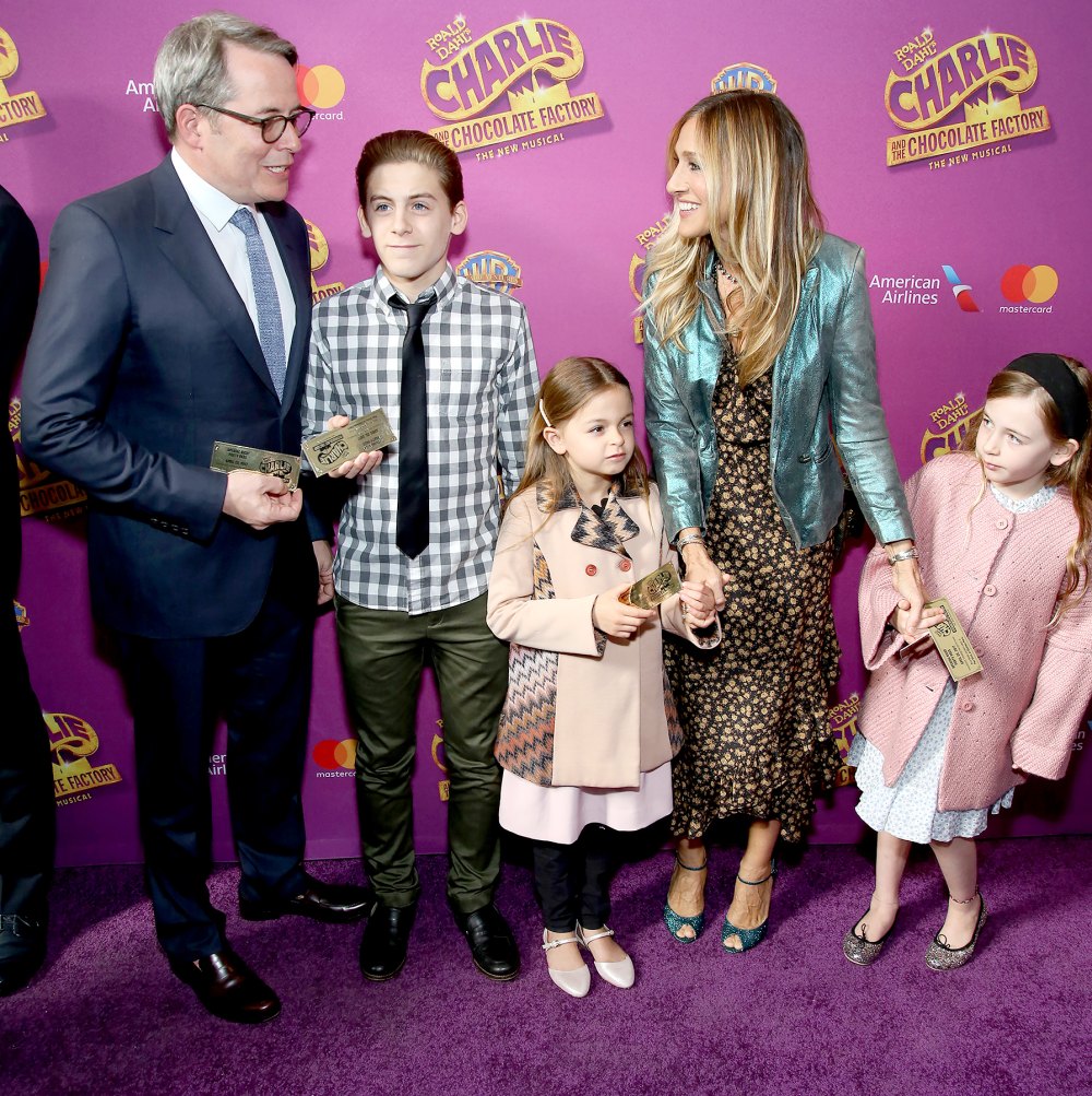 Matthew Broderick, James Wilkie Broderick, Sarah Jessica Parker, Marion Loretta Broderick, Tabitha Broderick attend the Broadway Opening Performance of 'Charlie and the Chocolate Factory' at the Lunt-Fontanne Theatre on April 23, 2017 in New York City.