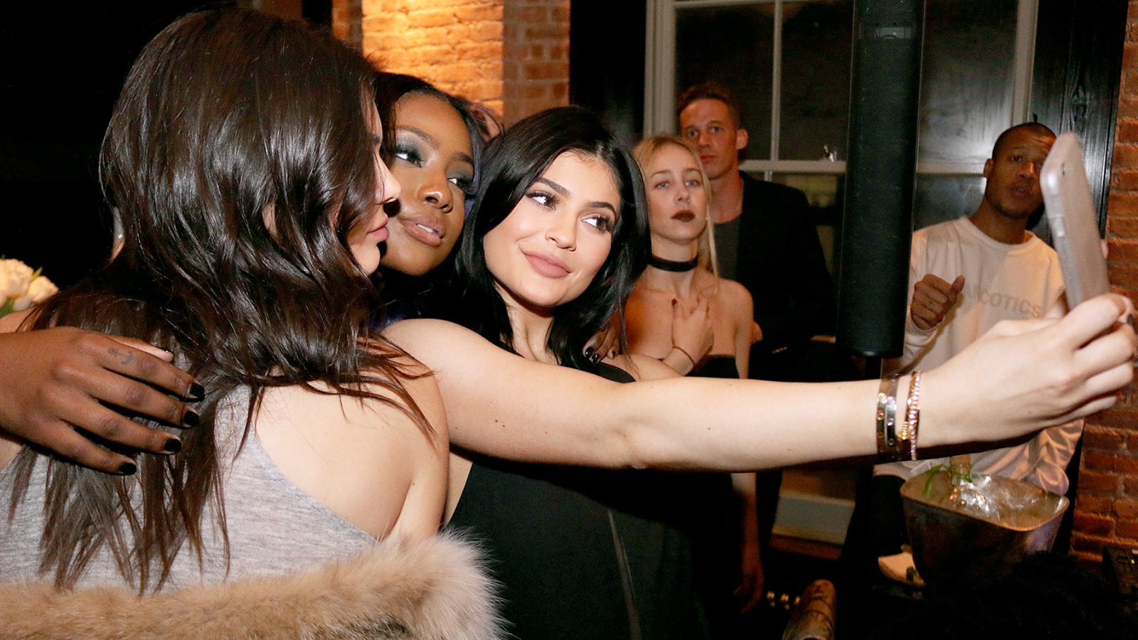 Kendall Jenner, Kylie Jenner and Justine Skye attends the Kendall & Kylie Jenner 2016 Spring Collection Launch.