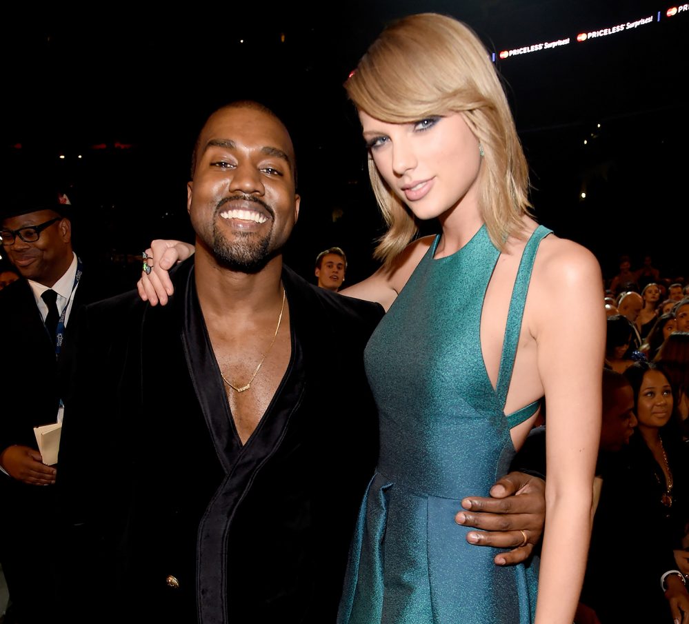 Kanye West and Taylor Swift attend the 57th Annual GRAMMY Awards.