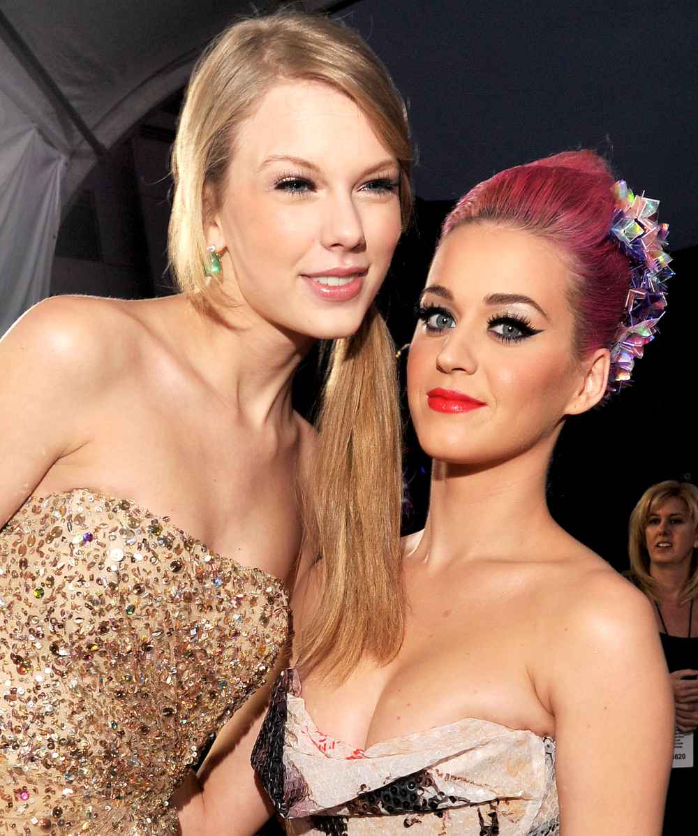 Taylor Swift and Katy Perry arrive at the 2011 American Music Awards held at Nokia Theatre L.A. LIVE on November 20, 2011 in Los Angeles, California.