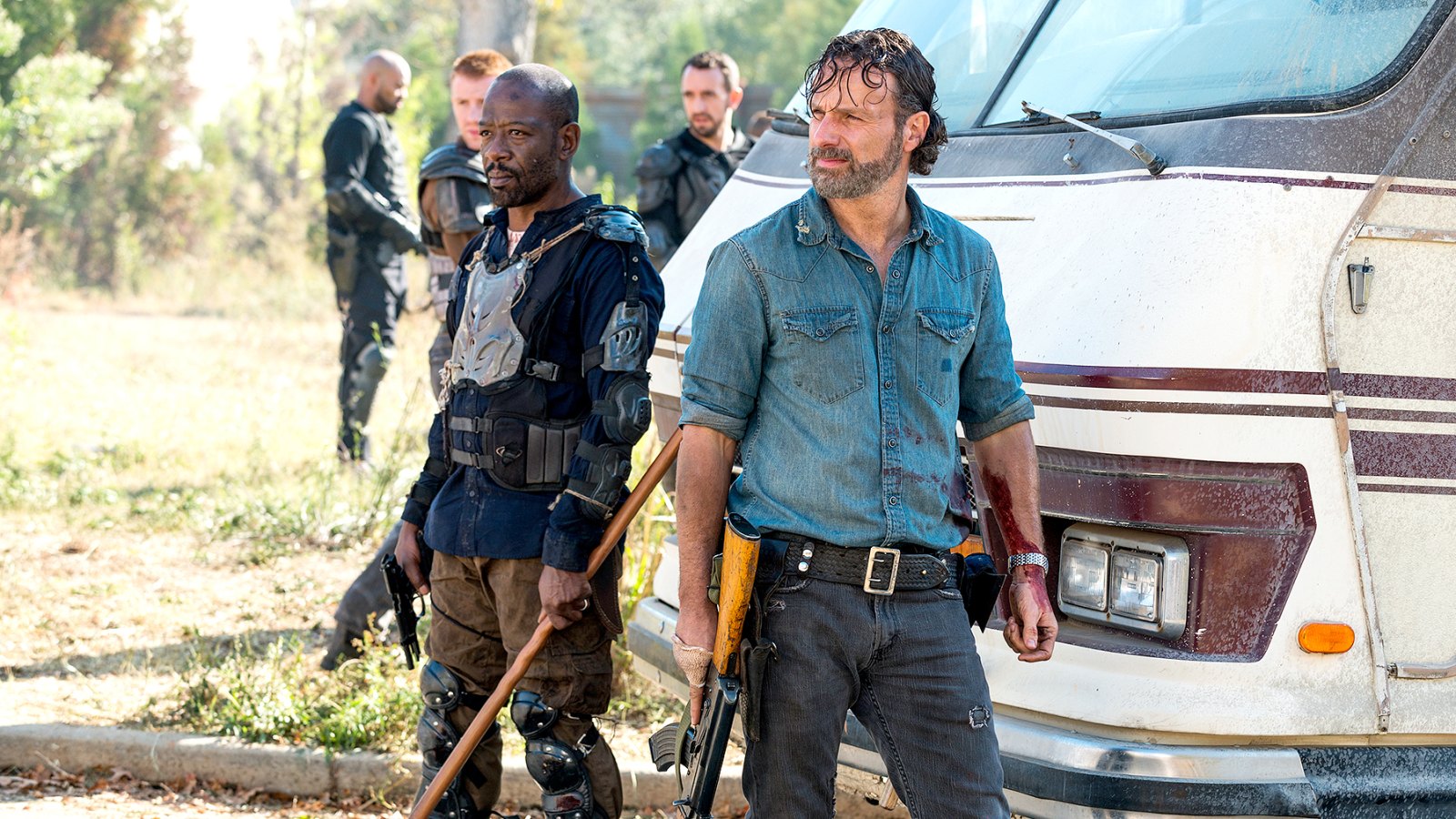 Lennie James as Morgan Jones and Andrew Lincoln as Rick Grimes on The Walking Dead.