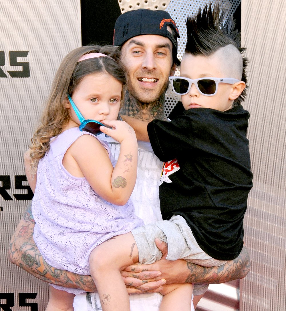Travis Barker, daughter Alabama and son Landon arrive for the Los Angeles Premiere of