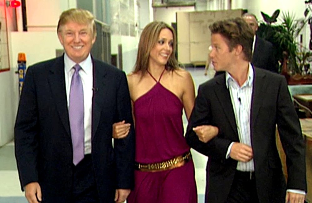 In this 2005 frame from video, Donald Trump prepares for an appearance on 'Days of Our Lives' with actress Arianne Zucker (center). He is accompanied to the set by Access Hollywood host Billy Bush.